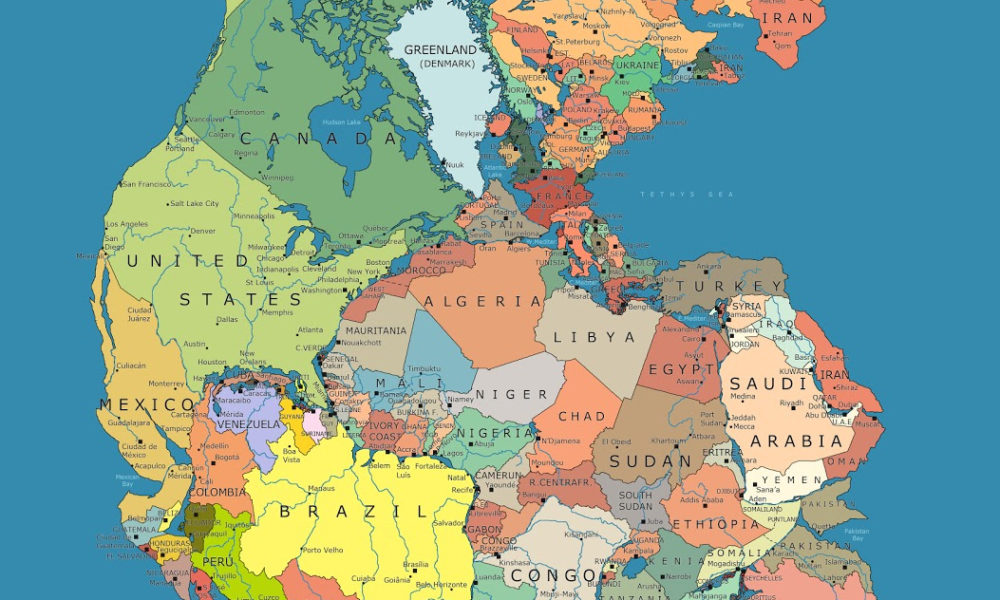 Science Tips  Tips  Tricks   Technology Incredible Map of Pangea With Modern-Day Borders
